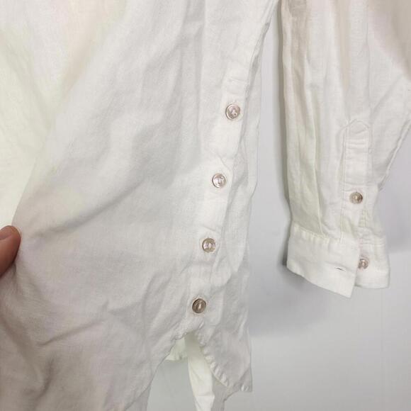 Croft Barrow Top Womens Large White Popover Linen Blend Coastal Side Buttons - Picture 4 of 10